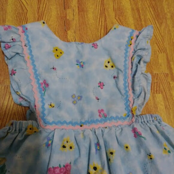 Daisy Kingdom Vintage Handmade Blue Floral Baby Dress and Bloomers Set Size 3/4 - Picture 3 of 14